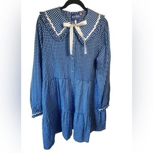 Cras Anthropologie Dania Size 42 Organic Cotton Prairie Midi‎ Blue White Check